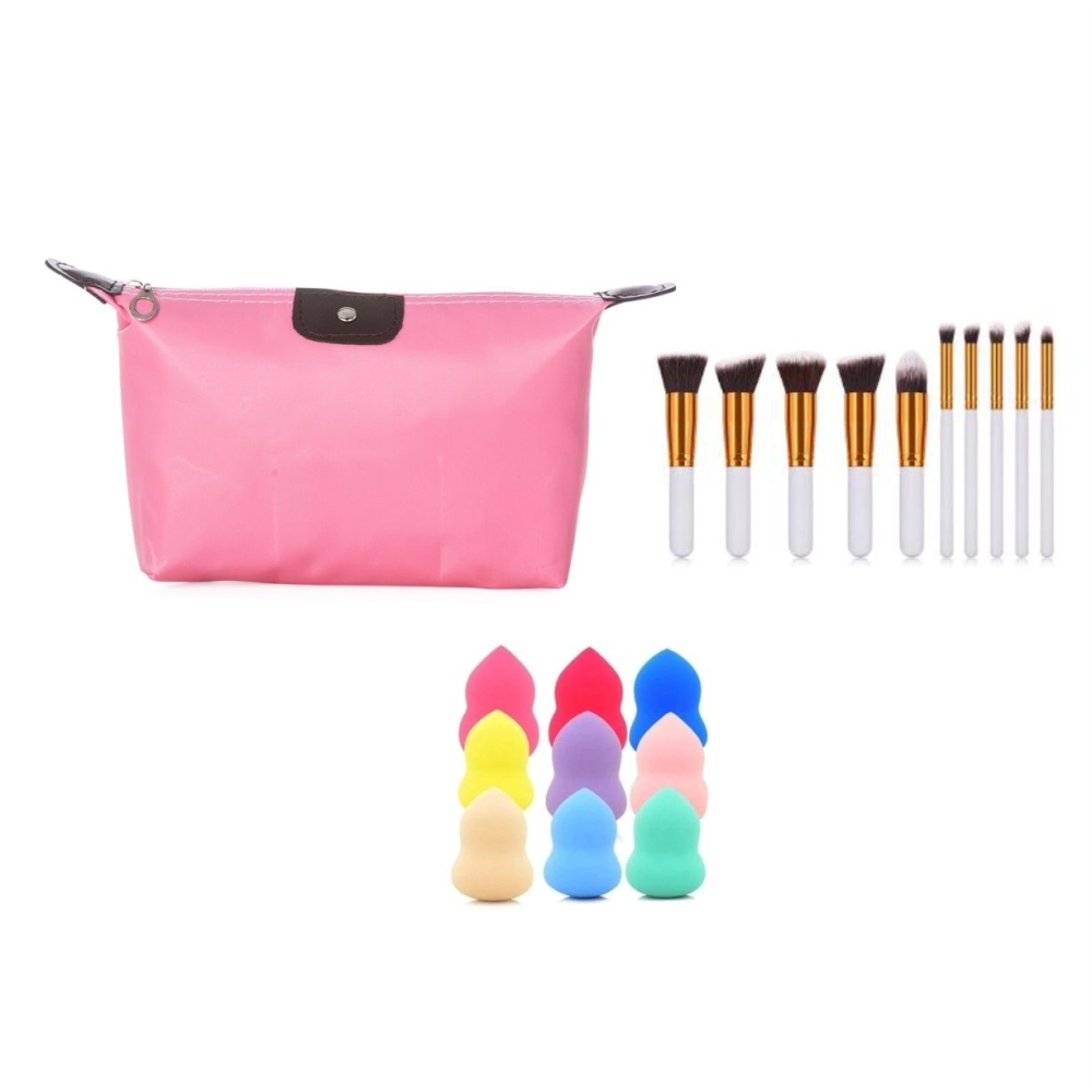 Kit Pincéis maquiagem 10pçs + Necessaire + Esponja de rosto facial-Kit18516